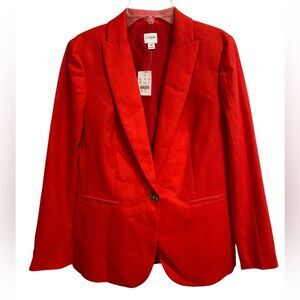 NWT J. Crew Linen Blend One-Button Blazer Womens Size 4P Petite Red Lined Preppy